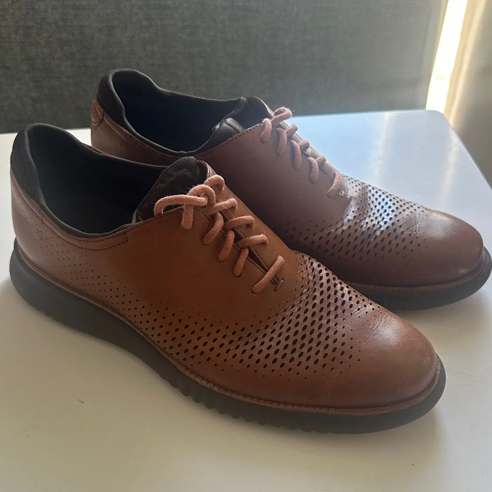 Men's 8.5 brown 2.ZERØGRAND‎ Laser Wingtip Oxfords shoes Dress business formal